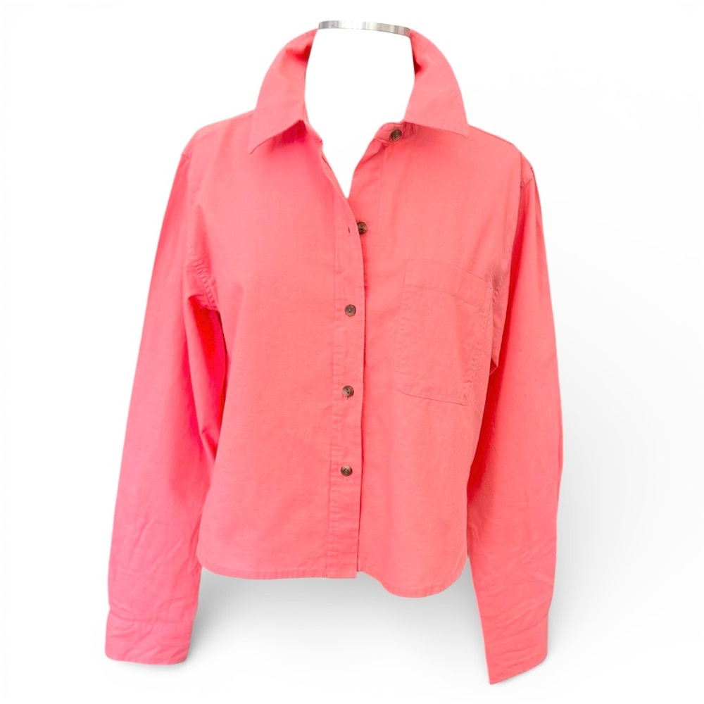 Universal Thread Size M Pink Linen Blend Long Sleeve Button Down Cropped Shirt